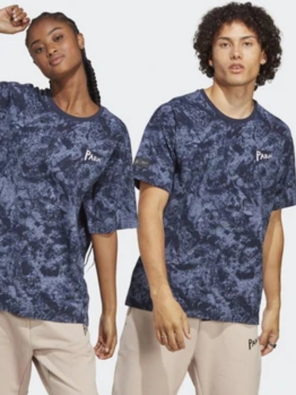 Adidas Parley Oceans Navy Blue Light Purple Marble-Print Crew T Shirt - Unisex L
